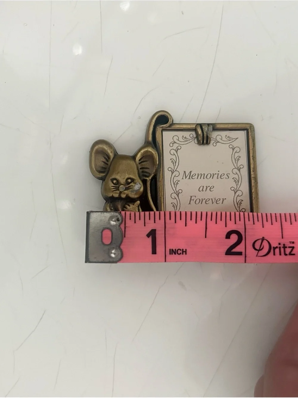 Set of 2 Vintage Mini Brass Mouse Rose Picture Frames Trinket Shelf